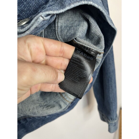 AllSaints Women's Small Blue Jean Denim Jacket Animal Print Corduroy Collar - Picture 4 of 5